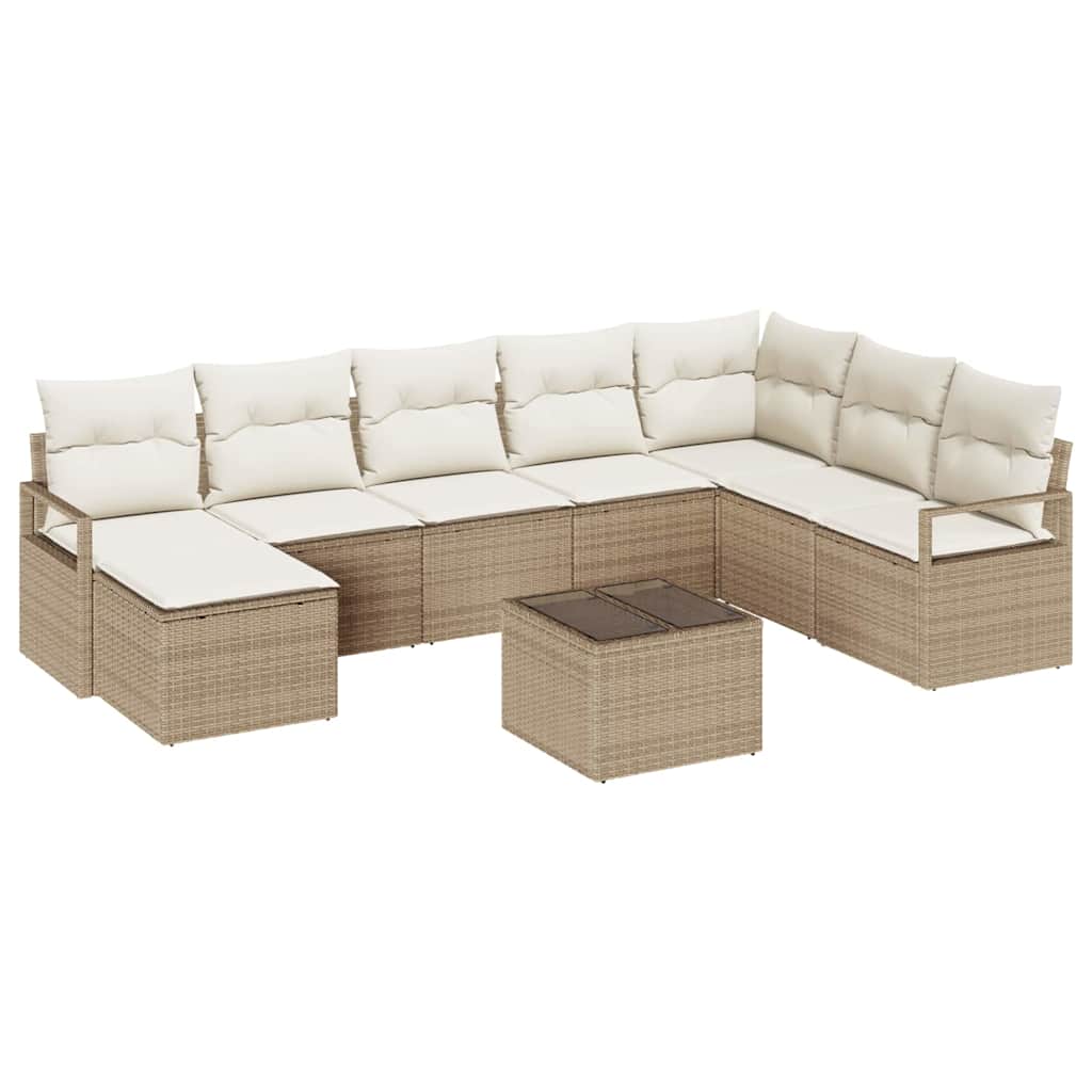 Garten-Sofa-Set mit Kissen mit Speicher 9 pcs Beige und Creme